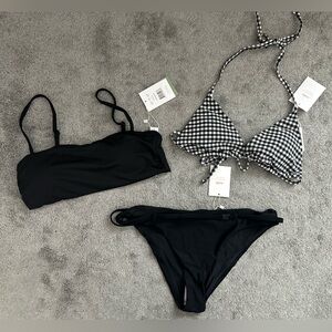 Andie Swim 3-Piece Bikini Bundle String Top Gingham Newport Top Riviera Medium